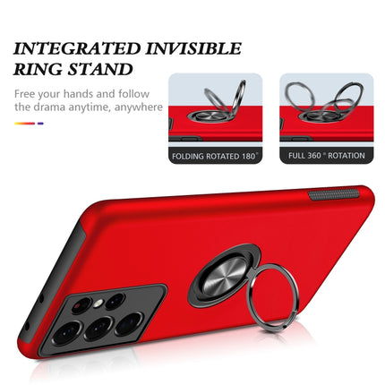 For Samsung Galaxy S21 Ultra 5G PC + TPU Shockproof Magnetic Protective Case with Invisible Ring Holder(Red)-garmade.com