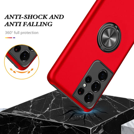 For Samsung Galaxy S21 Ultra 5G PC + TPU Shockproof Magnetic Protective Case with Invisible Ring Holder(Red)-garmade.com