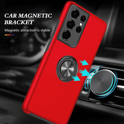 For Samsung Galaxy S21 Ultra 5G PC + TPU Shockproof Magnetic Protective Case with Invisible Ring Holder(Red)-garmade.com