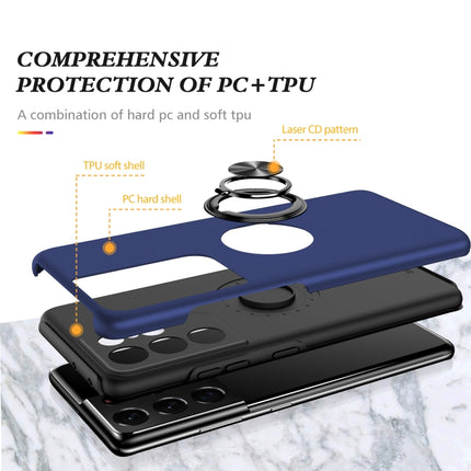 For Samsung Galaxy S21 Ultra 5G PC + TPU Shockproof Magnetic Protective Case with Invisible Ring Holder(Blue)-garmade.com