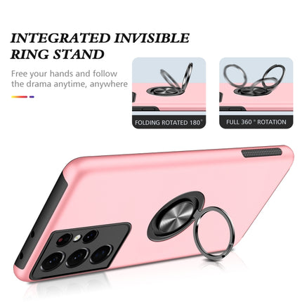 For Samsung Galaxy S21 Ultra 5G PC + TPU Shockproof Magnetic Protective Case with Invisible Ring Holder(Rose Gold)-garmade.com