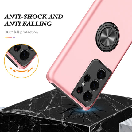 For Samsung Galaxy S21 Ultra 5G PC + TPU Shockproof Magnetic Protective Case with Invisible Ring Holder(Rose Gold)-garmade.com