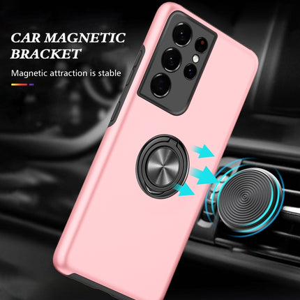 For Samsung Galaxy S21 Ultra 5G PC + TPU Shockproof Magnetic Protective Case with Invisible Ring Holder(Rose Gold)-garmade.com