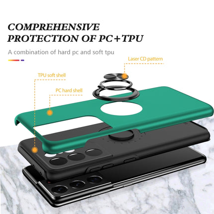 For Samsung Galaxy S21 Ultra 5G PC + TPU Shockproof Magnetic Protective Case with Invisible Ring Holder(Dark Green)-garmade.com