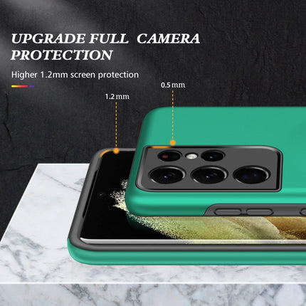 For Samsung Galaxy S21 Ultra 5G PC + TPU Shockproof Magnetic Protective Case with Invisible Ring Holder(Dark Green)-garmade.com