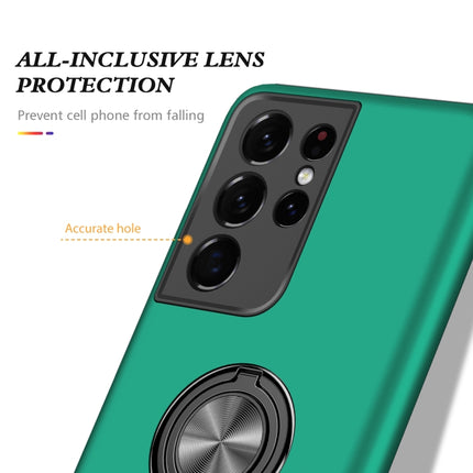 For Samsung Galaxy S21 Ultra 5G PC + TPU Shockproof Magnetic Protective Case with Invisible Ring Holder(Dark Green)-garmade.com