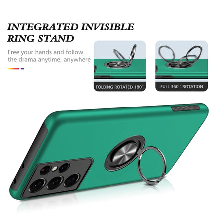 For Samsung Galaxy S21 Ultra 5G PC + TPU Shockproof Magnetic Protective Case with Invisible Ring Holder(Dark Green)-garmade.com