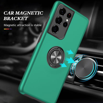 For Samsung Galaxy S21 Ultra 5G PC + TPU Shockproof Magnetic Protective Case with Invisible Ring Holder(Dark Green)-garmade.com