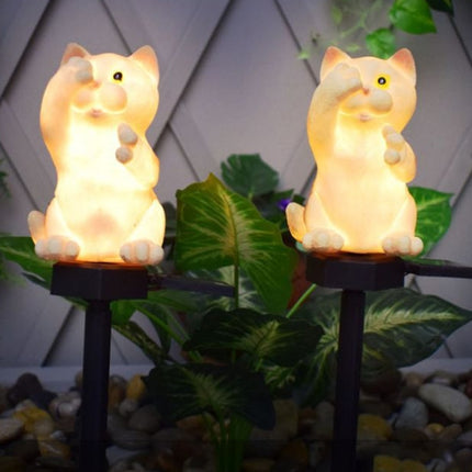 Solar Powered Resin Cat Shape Landscape Light Outdoor LED Garden Lawn Light(Grey-C)-garmade.com