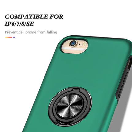 PC + TPU Shockproof Magnetic Protective Case with Invisible Ring Holder For iPhone 6(Dark Green)-garmade.com
