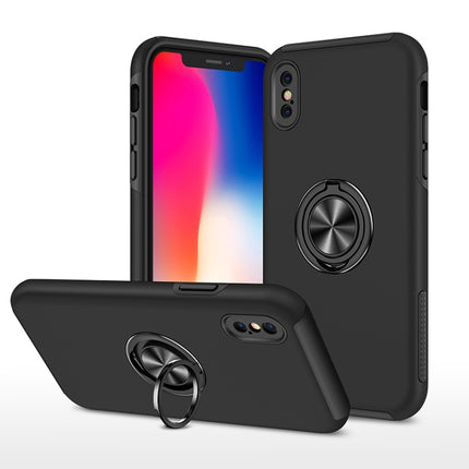 PC + TPU Shockproof Magnetic Protective Case with Invisible Ring Holder For iPhone XS / X(Black)-garmade.com