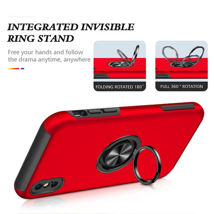 PC + TPU Shockproof Magnetic Protective Case with Invisible Ring Holder For iPhone XS / X(Red)-garmade.com