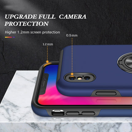 PC + TPU Shockproof Magnetic Protective Case with Invisible Ring Holder For iPhone XS / X(Blue)-garmade.com