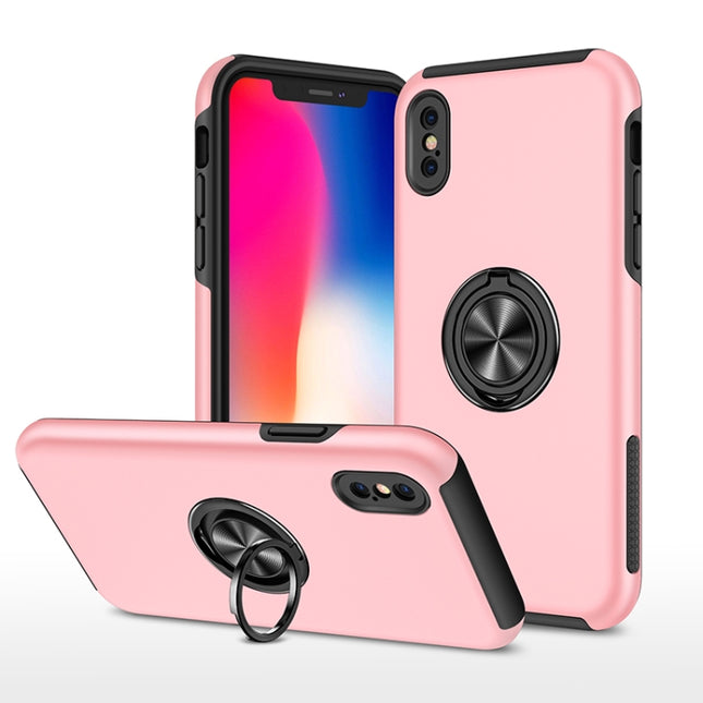 PC + TPU Shockproof Magnetic Protective Case with Invisible Ring Holder For iPhone XS / X(Rose Gold)-garmade.com