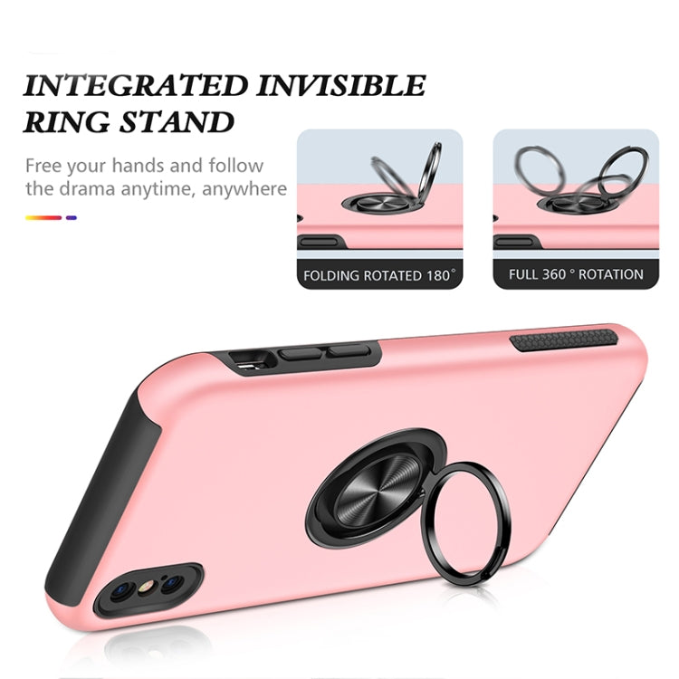 PC + TPU Shockproof Magnetic Protective Case with Invisible Ring Holder For iPhone XS / X(Rose Gold)-garmade.com