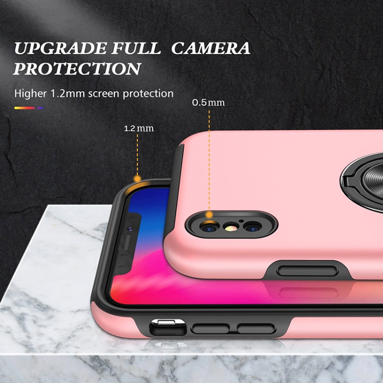 PC + TPU Shockproof Magnetic Protective Case with Invisible Ring Holder For iPhone XS / X(Rose Gold)-garmade.com