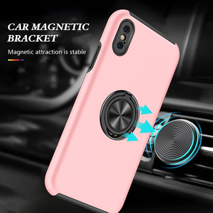 PC + TPU Shockproof Magnetic Protective Case with Invisible Ring Holder For iPhone XS / X(Rose Gold)-garmade.com