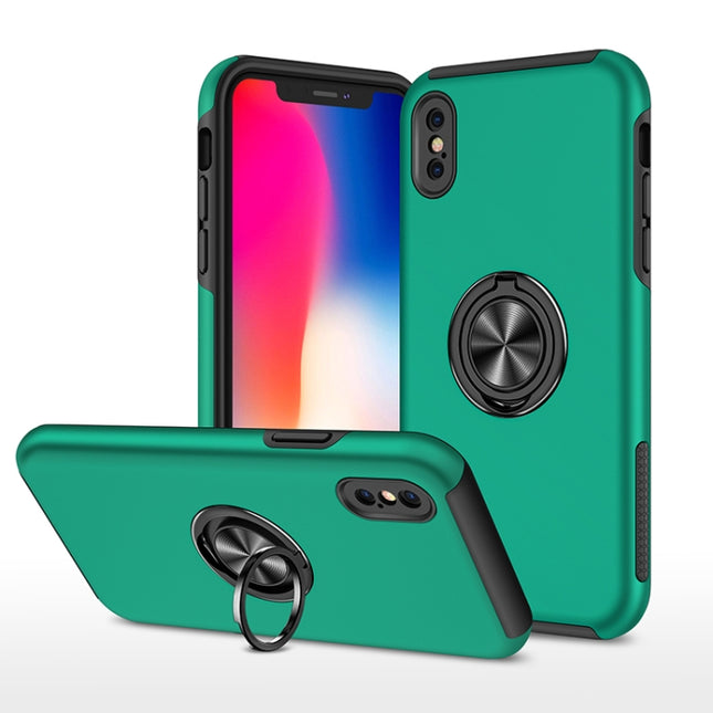 PC + TPU Shockproof Magnetic Protective Case with Invisible Ring Holder For iPhone XS / X(Dark Green)-garmade.com