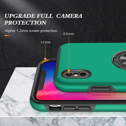 PC + TPU Shockproof Magnetic Protective Case with Invisible Ring Holder For iPhone XS / X(Dark Green)-garmade.com