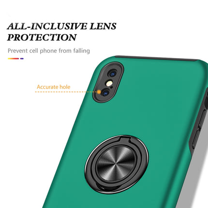 PC + TPU Shockproof Magnetic Protective Case with Invisible Ring Holder For iPhone XS / X(Dark Green)-garmade.com