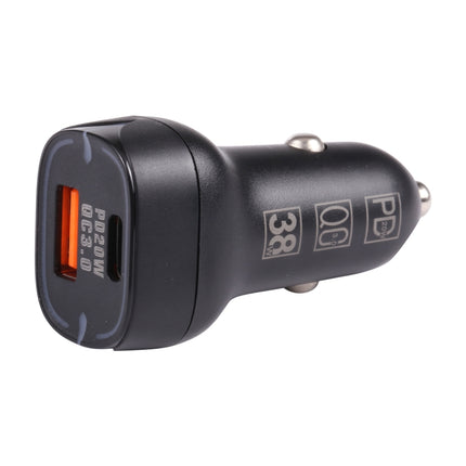 QC USB + USB-C / Type-C Dual Ports Fast Charging Car Charger with Luminous Aperture(Black)-garmade.com