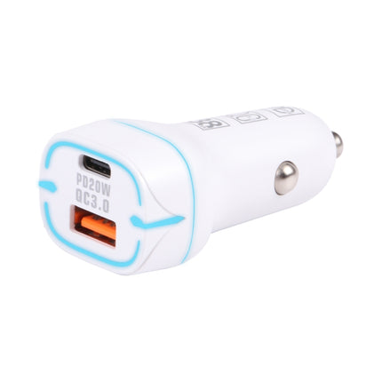QC USB + USB-C / Type-C Dual Ports Fast Charging Car Charger with Luminous Aperture(White)-garmade.com