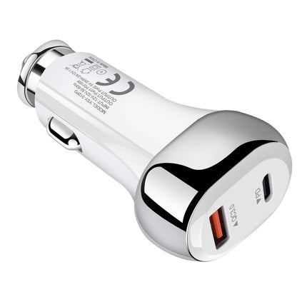 YSY-312PD QC3.0 USB + PD 18W USB-C / Type-C Dual Ports Fast Charging Car Charger(White)-garmade.com