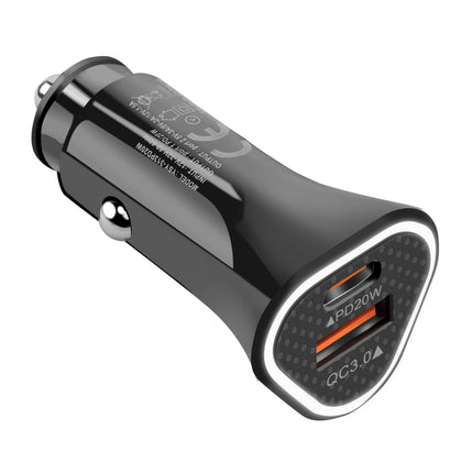 YSY-313PD20W QC3.0 USB + PD 20W USB-C / Type-C Triangle Dual Ports Fast Charging Car Charger(Black)-garmade.com