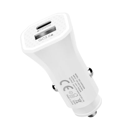 YSY-316PD20W QC3.0 USB + PD 20W USB-C / Type-C Polygon Dual Ports Fast Charging Car Charger(White)-garmade.com