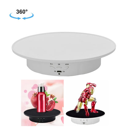 20cm USB Electric Rotating Turntable Display Stand Video Shooting Props Turntable for Photography, Load: 8kg(White Base White Velvet)-garmade.com