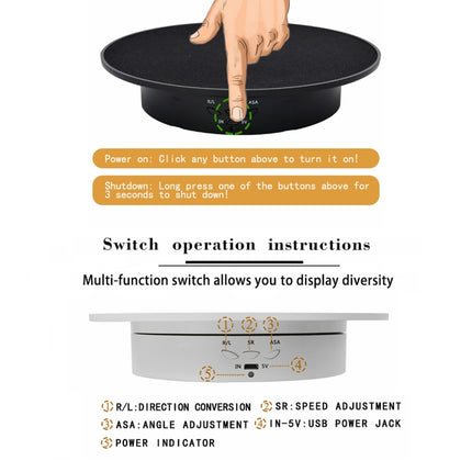 20cm USB Electric Rotating Turntable Display Stand Video Shooting Props Turntable for Photography, Load: 8kg(White Base Black Velvet)-garmade.com