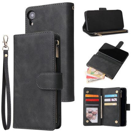 For iPhone XR Multifunctional Retro Frosted Horizontal Flip Leather Case with Card Slot & Holder & Zipper Wallet & Photo Frame & Lanyard(Black)-garmade.com