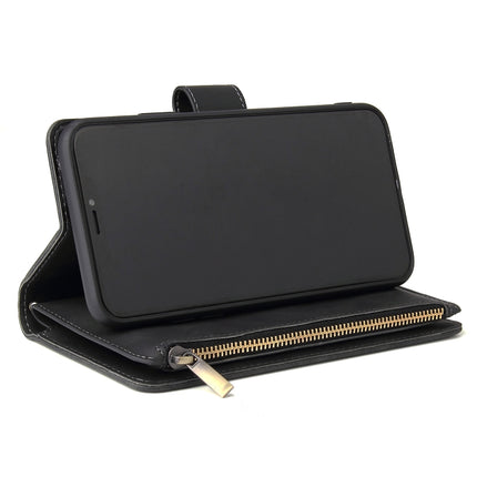 For iPhone 11 Pro Max Multifunctional Retro Frosted Horizontal Flip Leather Case with Card Slot & Holder & Zipper Wallet & Photo Frame & Lanyard(Black)-garmade.com