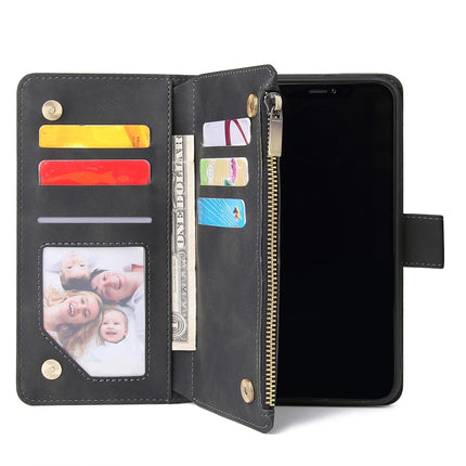 For iPhone 11 Pro Max Multifunctional Retro Frosted Horizontal Flip Leather Case with Card Slot & Holder & Zipper Wallet & Photo Frame & Lanyard(Black)-garmade.com