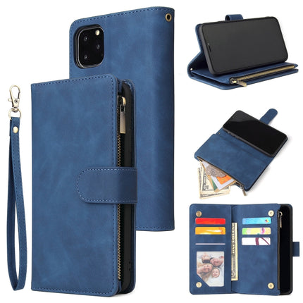 For iPhone 11 Pro Max Multifunctional Retro Frosted Horizontal Flip Leather Case with Card Slot & Holder & Zipper Wallet & Photo Frame & Lanyard(Blue)-garmade.com