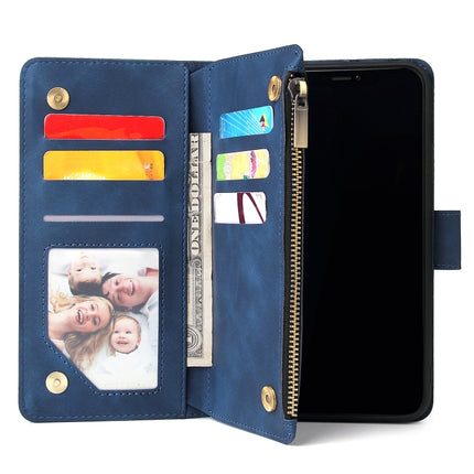 For iPhone 11 Pro Max Multifunctional Retro Frosted Horizontal Flip Leather Case with Card Slot & Holder & Zipper Wallet & Photo Frame & Lanyard(Blue)-garmade.com