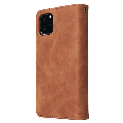 For iPhone 11 Pro Max Multifunctional Retro Frosted Horizontal Flip Leather Case with Card Slot & Holder & Zipper Wallet & Photo Frame & Lanyard(Brown)-garmade.com