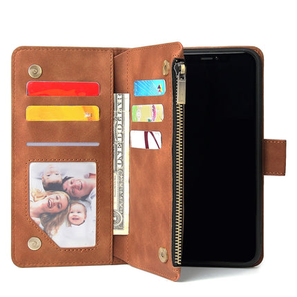 For iPhone 11 Pro Max Multifunctional Retro Frosted Horizontal Flip Leather Case with Card Slot & Holder & Zipper Wallet & Photo Frame & Lanyard(Brown)-garmade.com