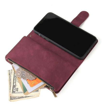 For iPhone 11 Pro Max Multifunctional Retro Frosted Horizontal Flip Leather Case with Card Slot & Holder & Zipper Wallet & Photo Frame & Lanyard(Red Wine)-garmade.com