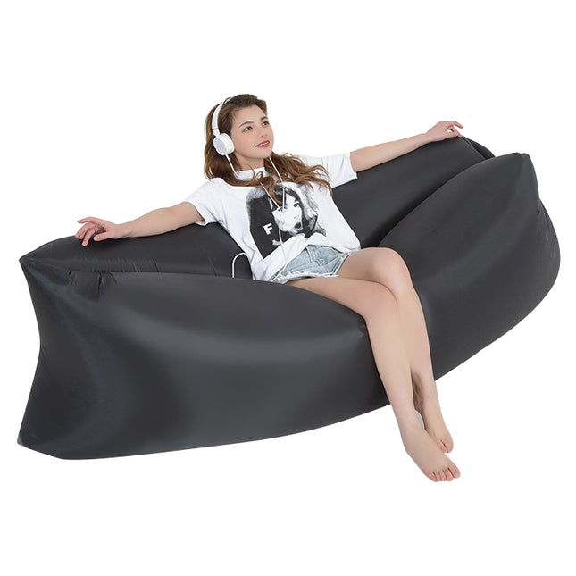Outdoor Portable Lazy Water Inflatable Sofa Beach Grass Air Bed, Size: 200 x 70cm(Black)-garmade.com