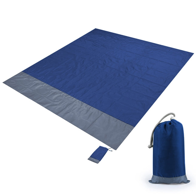 Polyester Waterproof Plaid Cloth Pocket Picnic Mat Outdoor Camping Beach Mat, Size: 2.1 x 2m(Royal Blue + Gray)-garmade.com