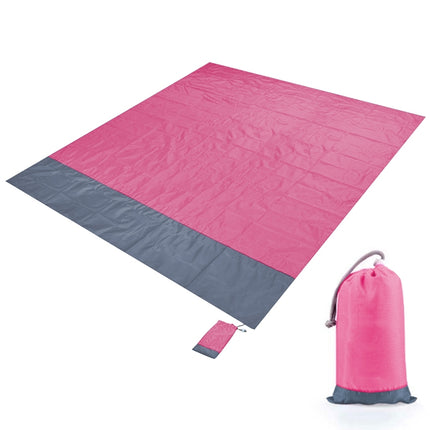 Polyester Waterproof Plaid Cloth Pocket Picnic Mat Outdoor Camping Beach Mat, Size: 2.1 x 2m(Pink + Gray)-garmade.com
