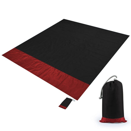 Polyester Waterproof Plaid Cloth Pocket Picnic Mat Outdoor Camping Beach Mat, Size: 2.1 x 2m(Black + Red)-garmade.com