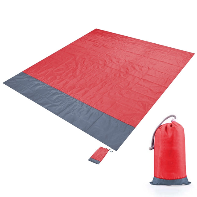 Polyester Waterproof Plaid Cloth Pocket Picnic Mat Outdoor Camping Beach Mat, Size: 2.1 x 2m(Red + Gray)-garmade.com
