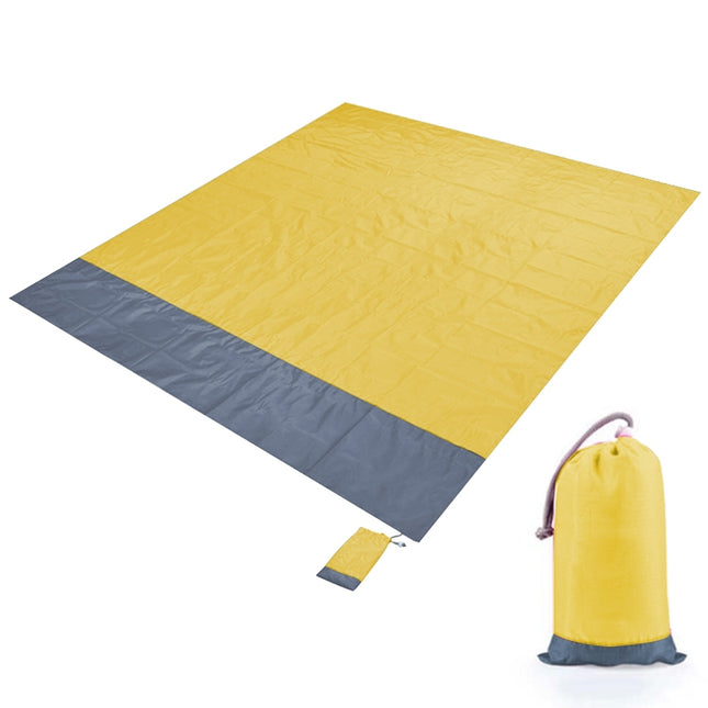 Polyester Waterproof Plaid Cloth Pocket Picnic Mat Outdoor Camping Beach Mat, Size: 2.1 x 2m(Yellow + Gray)-garmade.com