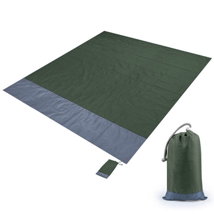 Polyester Waterproof Plaid Cloth Pocket Picnic Mat Outdoor Camping Beach Mat, Size: 2.1 x 2m(Army Green + Gray)-garmade.com