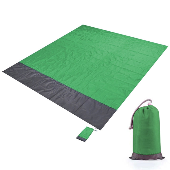 Polyester Waterproof Plaid Cloth Pocket Picnic Mat Outdoor Camping Beach Mat, Size: 2.1 x 2m(Green + Dark Gray)-garmade.com
