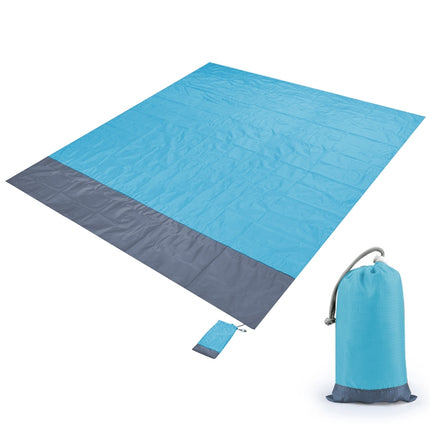 Polyester Waterproof Plaid Cloth Pocket Picnic Mat Outdoor Camping Beach Mat, Size: 2.1 x 2m(Light Blue + Gray)-garmade.com