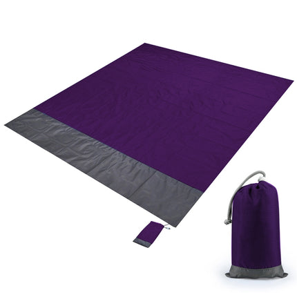 Polyester Waterproof Plaid Cloth Pocket Picnic Mat Outdoor Camping Beach Mat, Size: 2.1 x 2m(Purple + Dark Gray)-garmade.com
