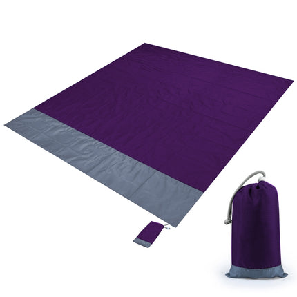 Polyester Waterproof Plaid Cloth Pocket Picnic Mat Outdoor Camping Beach Mat, Size: 2.1 x 2m(Purple + Gray)-garmade.com